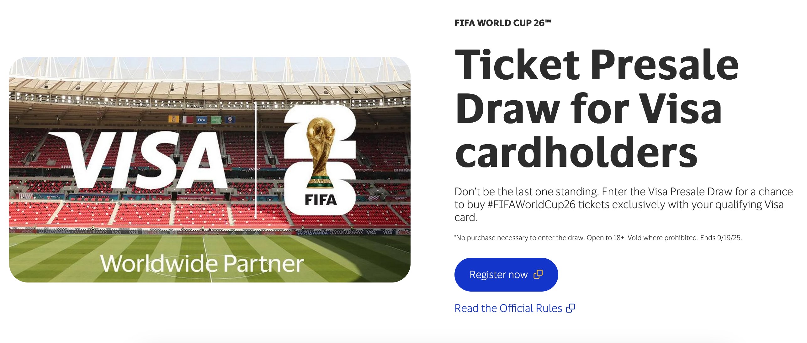 2026 FIFA World Cup: Last Chance to Secure Tickets - FIFA Tickets Visa Presale promo EN