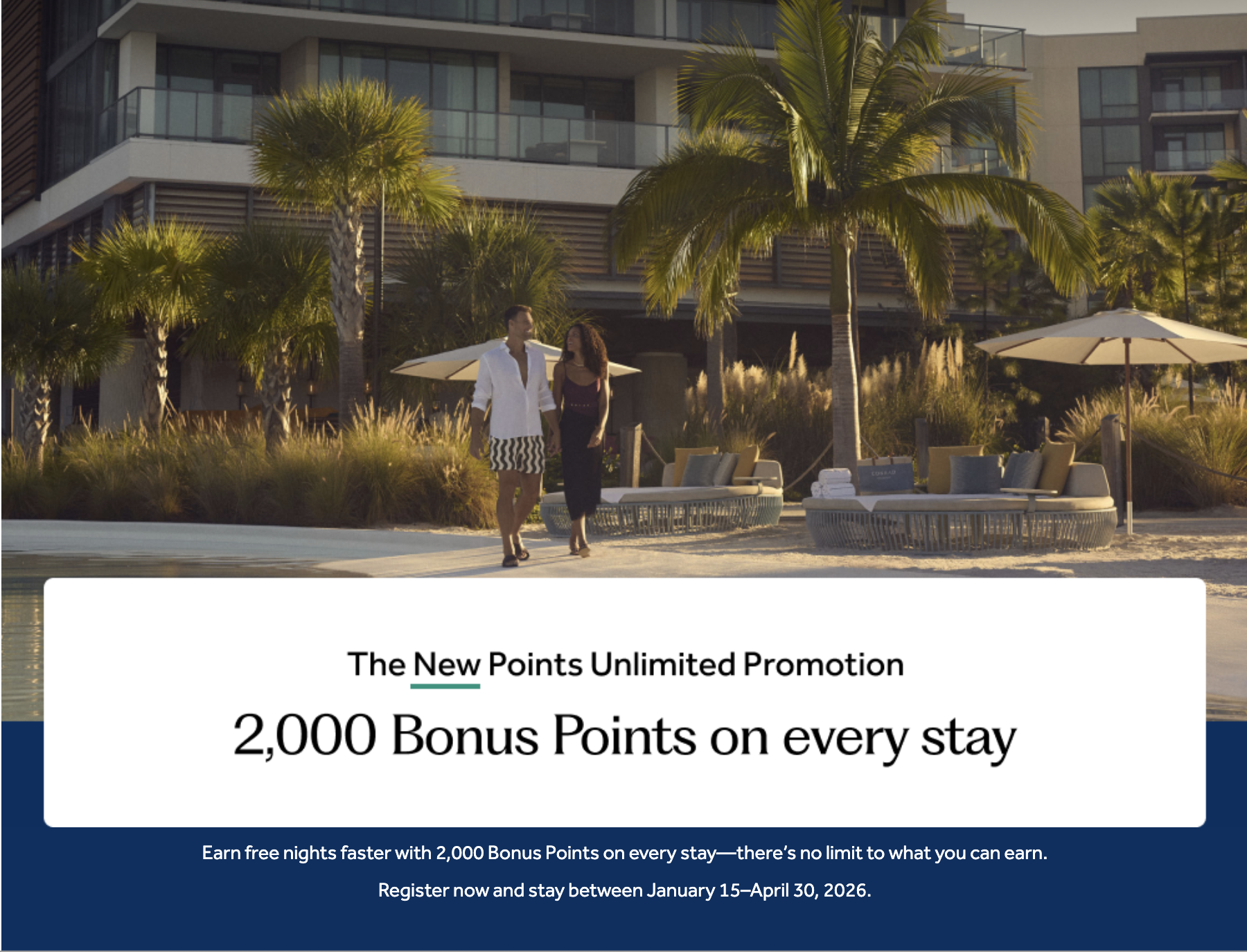 Promotion Hilton Honors&nbsp;: 2&nbsp;000 points bonis par séjour - Hilton Honors 2K 2026 promotion