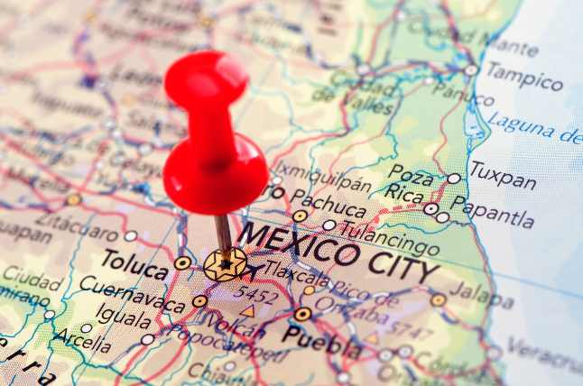 Mexico City location on map with push pin