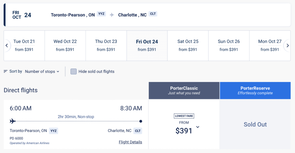 Porter american airlines FR