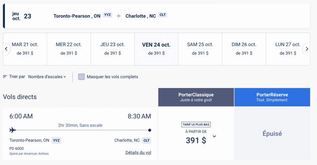 Porter american airlines FR