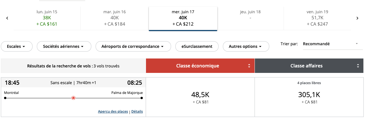 Air Canada&nbsp;: nouvelle liaison sans escale entre Montréal et Majorque avec un A321XLR à l’été 2026 - YUL PMI aeroplan FR
