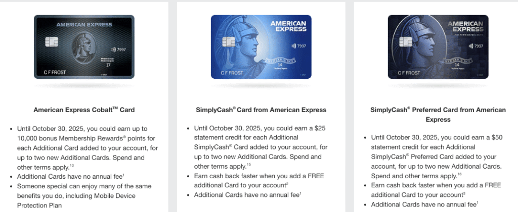 carte supplémentaire amex