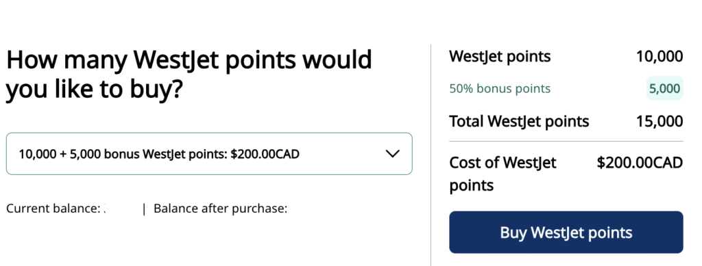 WestJet achat points
