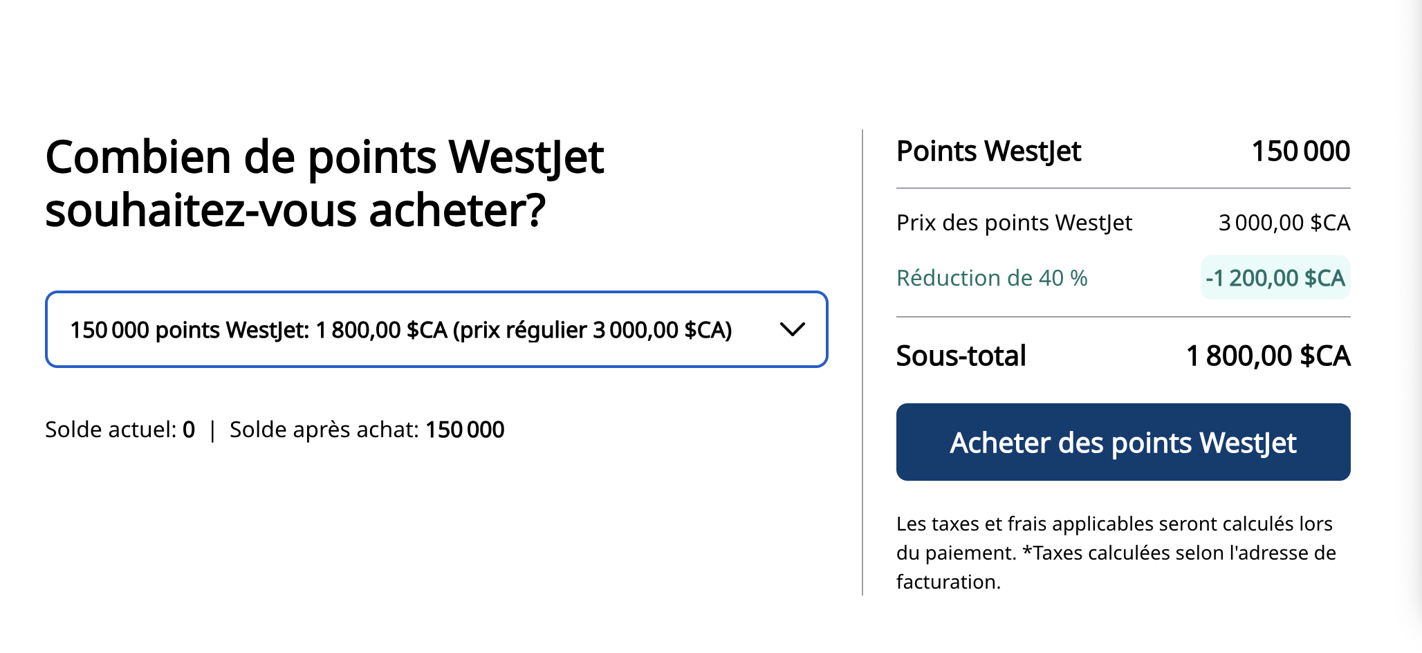 Achat de points : jusqu’à 40 % de rabais à l’achat de points WestJet - points westjet FR