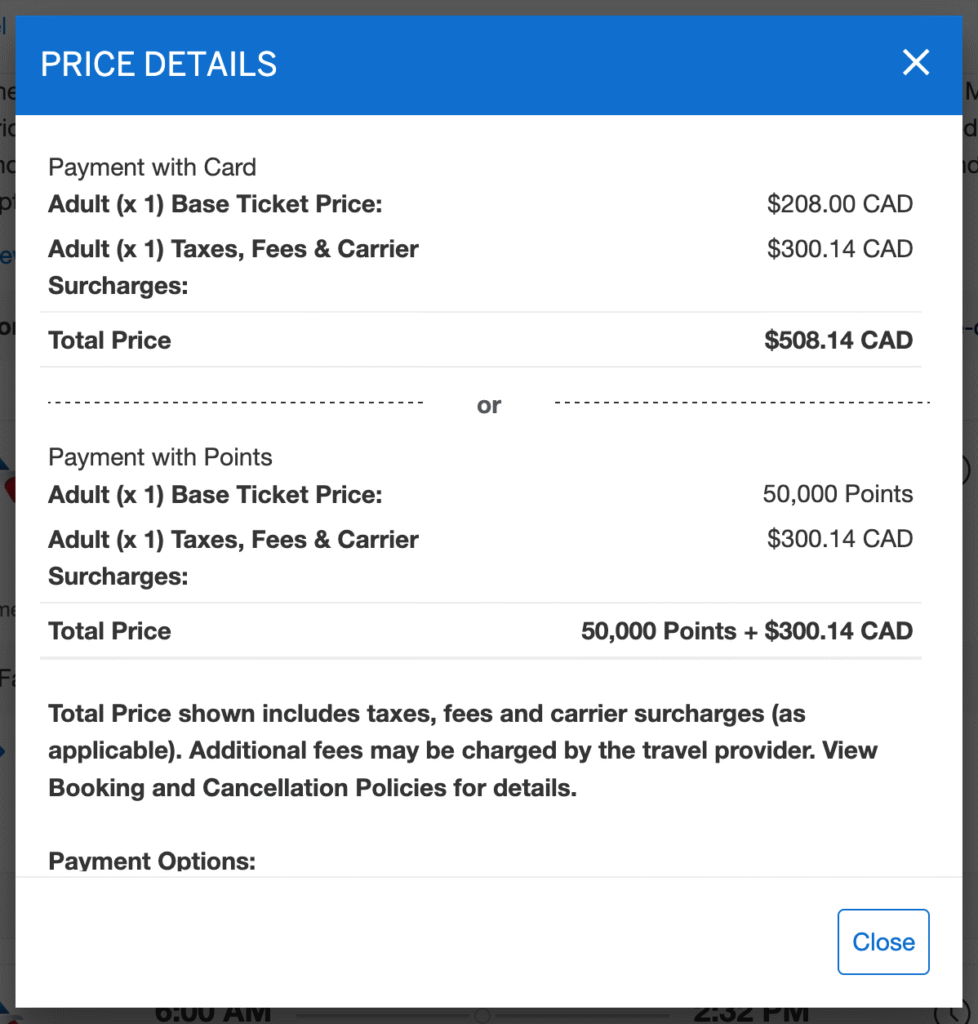 Amex Fixed Travel - Example bad value breakdown EN