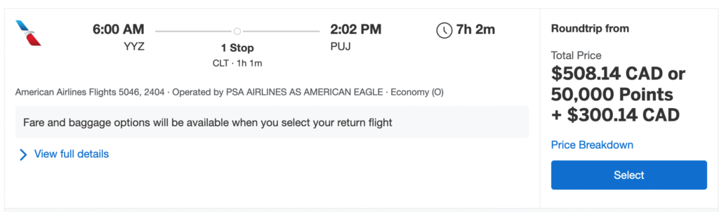 Amex Fixed Travel - Example bad value search results EN