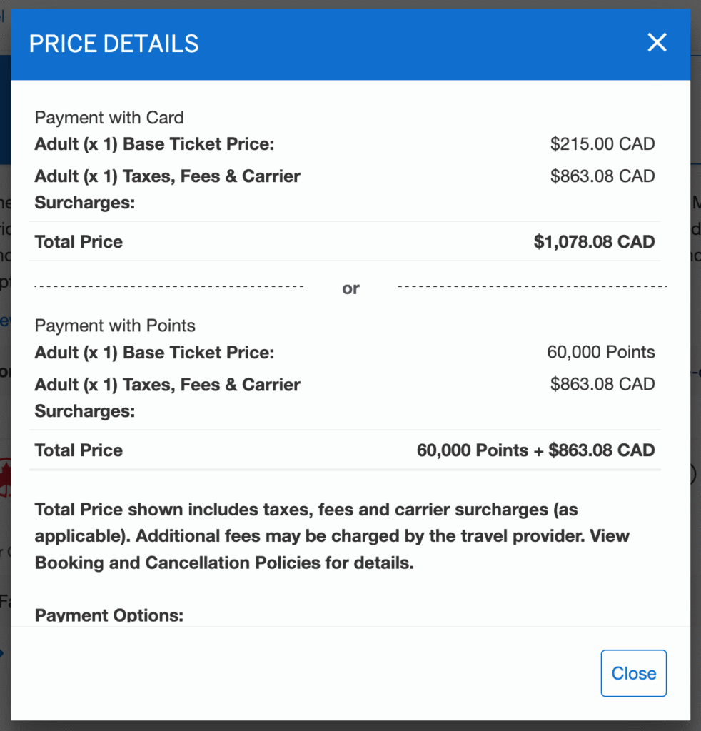 Amex Fixed Travel - Example high fees breakdown EN