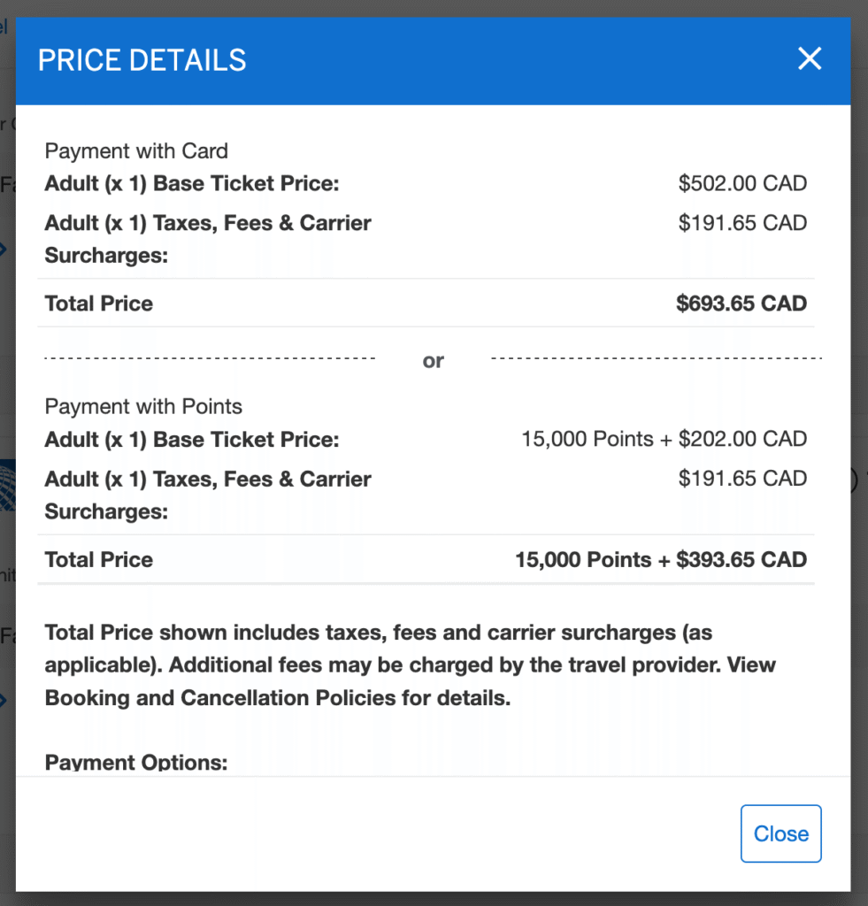 Amex Fixed Travel - Example over max breakdown EN