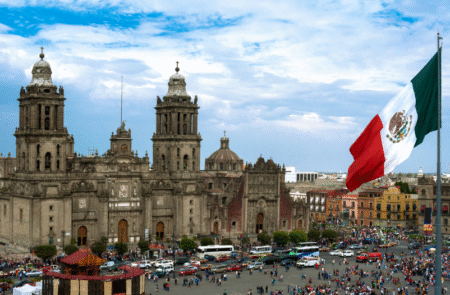 Mexico City - flag in zocalo plaza