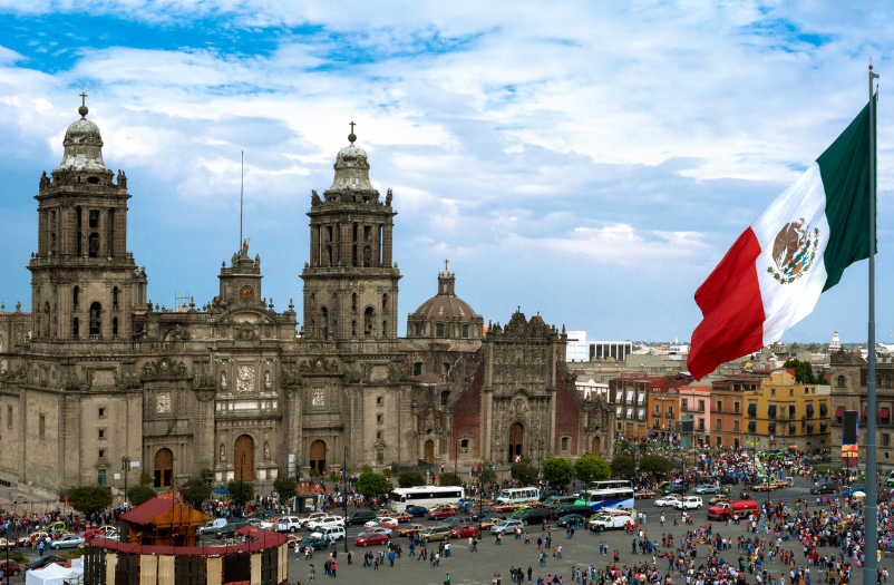 Mexico City - flag in zocalo plaza