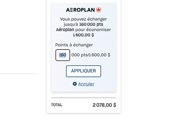 points aeroplan croisiere