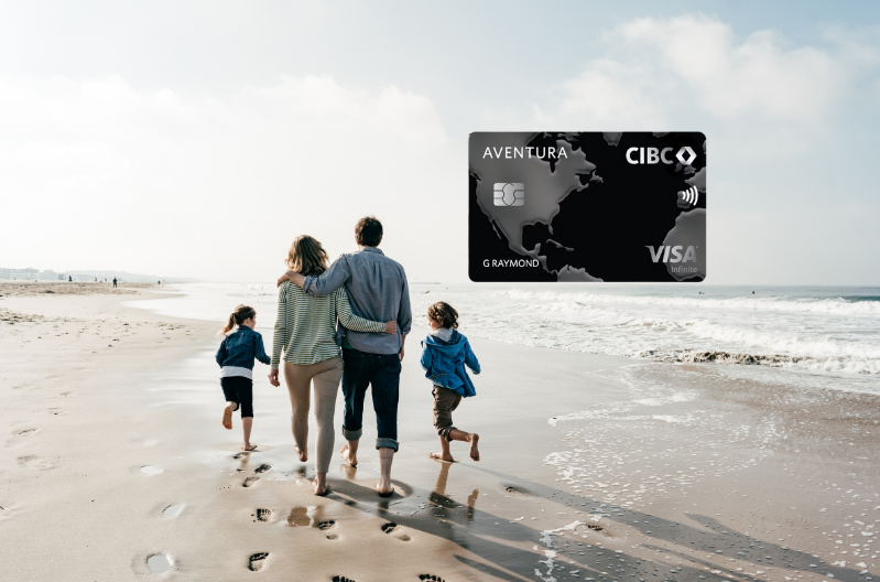 CIBC Aventura Flight Rewards Chart feature image – family on beach with credit card image