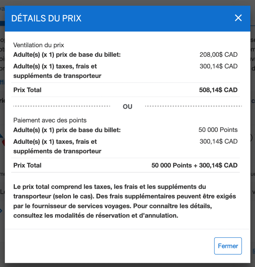 Amex Fixed Travel – Example bad value breakdown -EN
