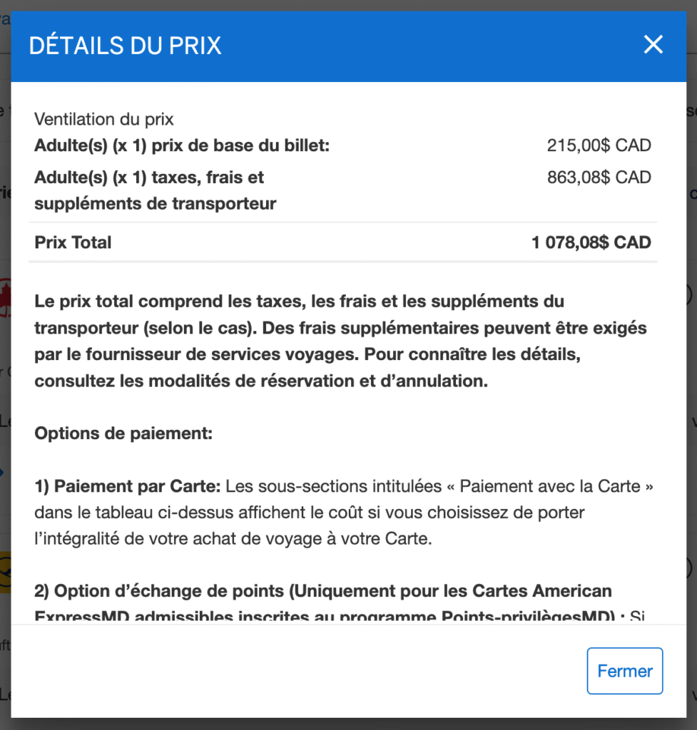 Amex Fixed Travel – Example high fees breakdown -EN