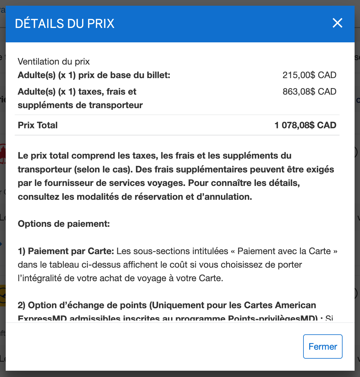 Programme de voyage à points fixes d'Amex&nbsp;: Comment ça fonctionne&nbsp;? - Exemple de frais élevés du détail FR