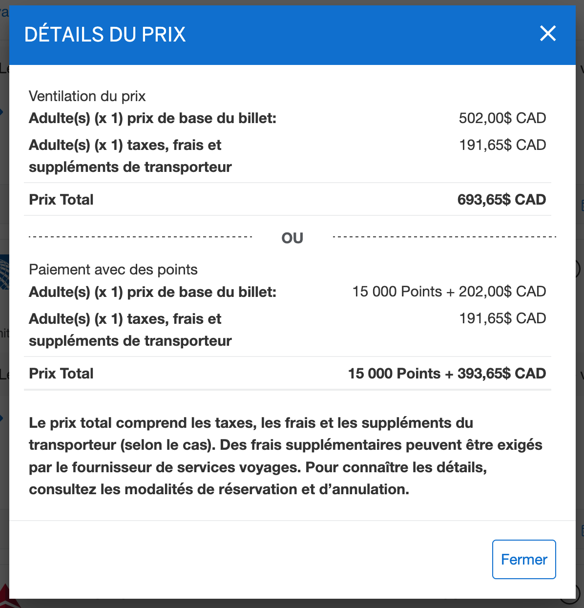 Programme de voyage à points fixes d'Amex&nbsp;: Comment ça fonctionne&nbsp;? - Exemple au-dessus du maximum du détail FR