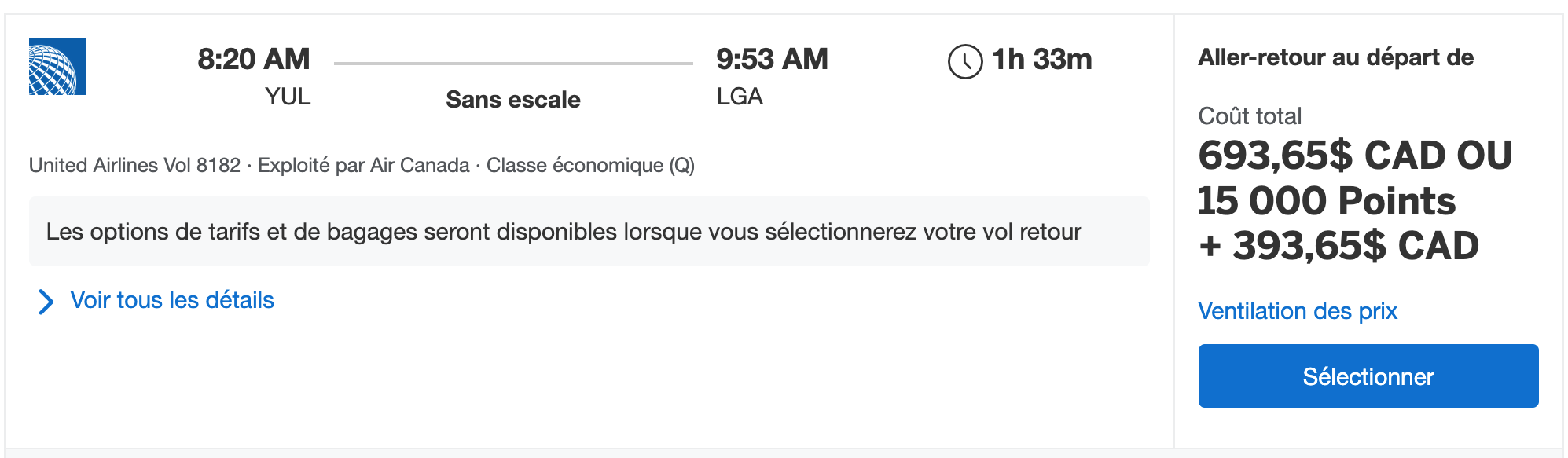 Programme de voyage à points fixes d'Amex&nbsp;: Comment ça fonctionne&nbsp;? - Exemple au-dessus du maximum des résultats de recherche FR