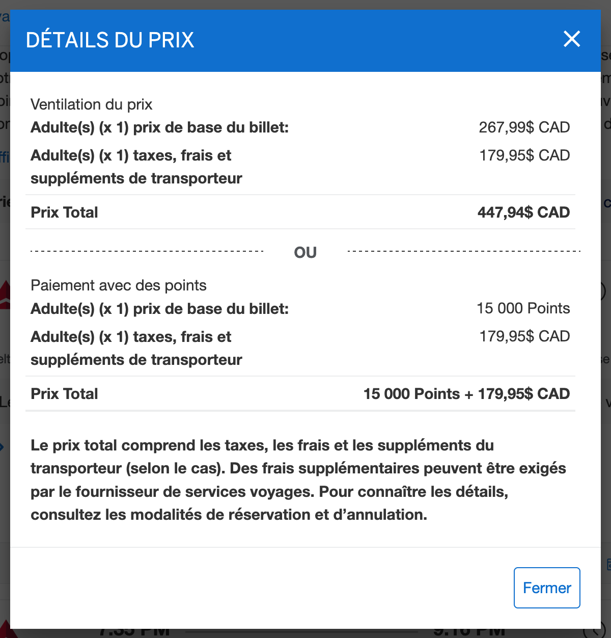 Programme de voyage à points fixes d'Amex&nbsp;: Comment ça fonctionne&nbsp;? - Exemple sous le maximum du détail FR