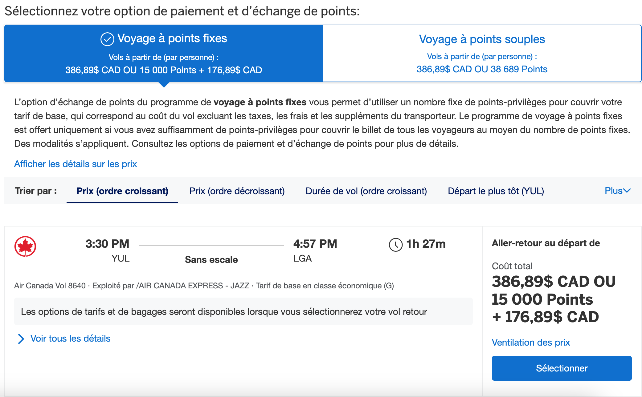 Programme de voyage à points fixes d'Amex&nbsp;: Comment ça fonctionne&nbsp;? - Résultats de recherche à tarif fixe FR