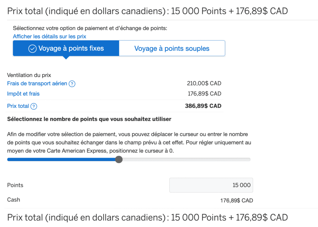 Amex Fixed Travel – Select amount of points to use -EN