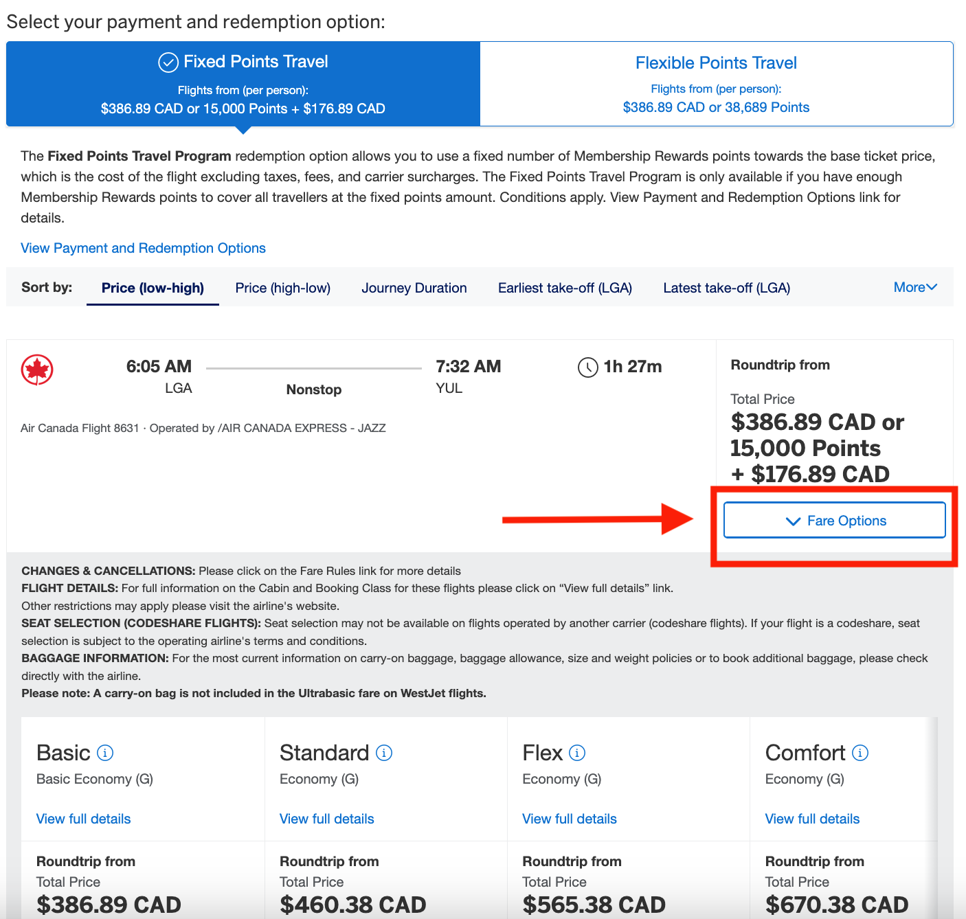 Amex Fixed Points Travel: How Does It Work? - Select fare EN