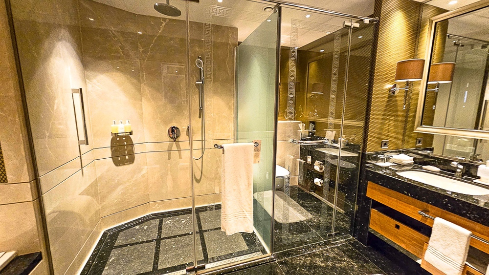 Salle de bain avec douche et baignoire séparées au JW Marriott Hotel Ankara, finitions marbre et verre