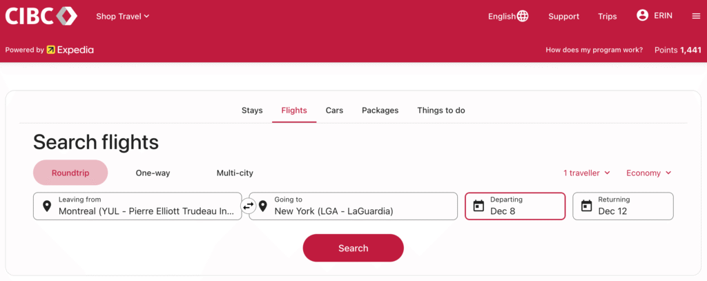 Aventura Chart - flight search form EN