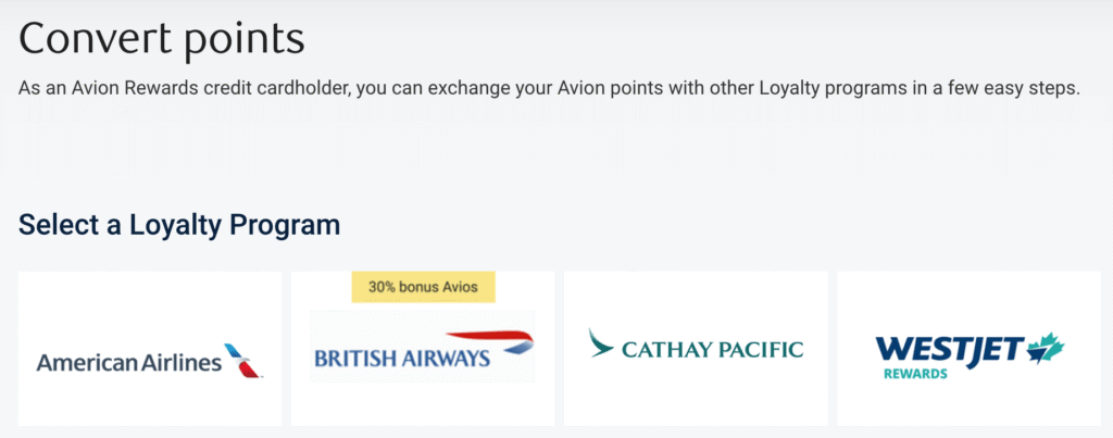 Avion Levels - Transfer to airline programs