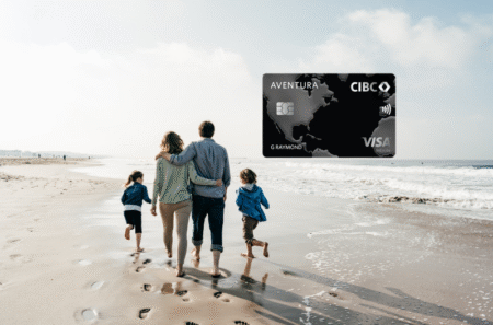 CIBC Aventura Flight Rewards Chart feature image - family on beach with credit card image