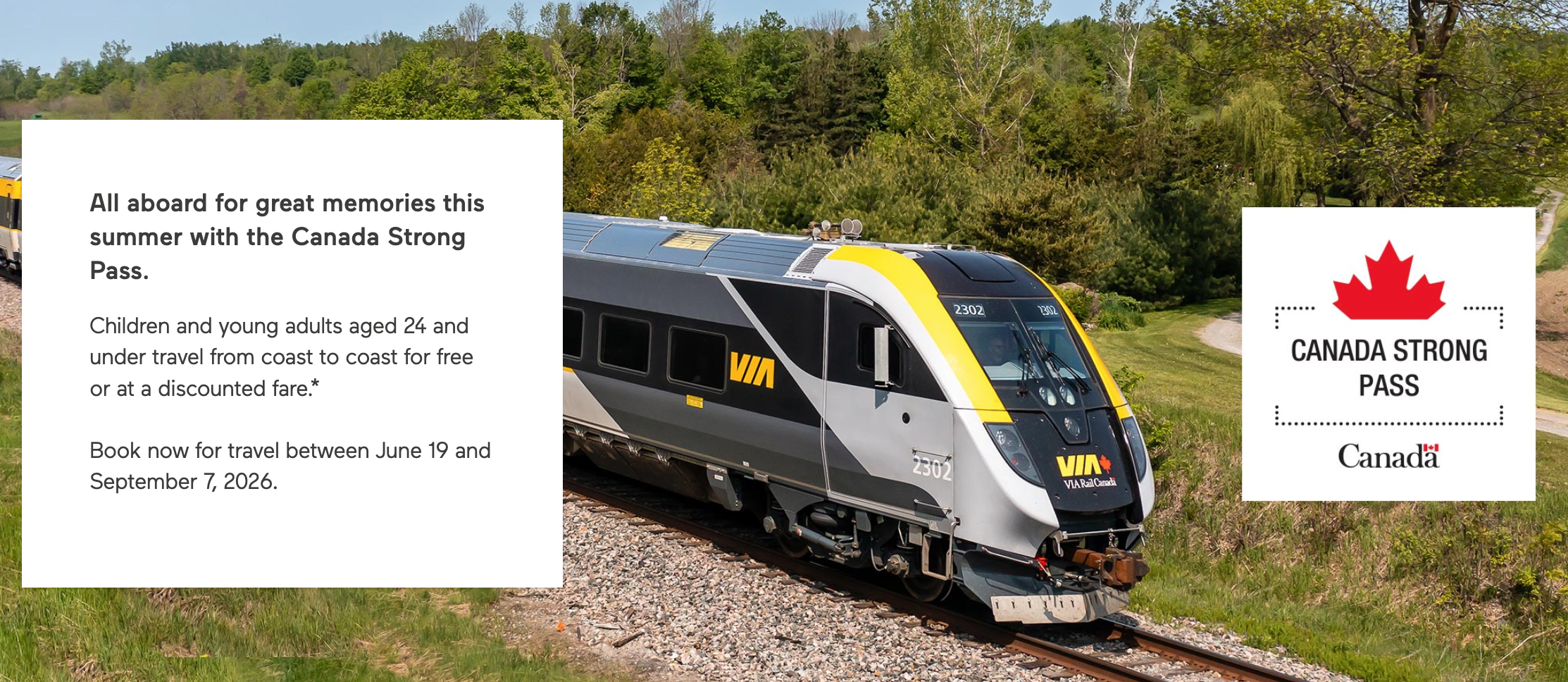 Canada Strong Pass: How To Save on Your Canadian Adventures This Summer - Canada Strong VIA Rail Summer 2026 EN