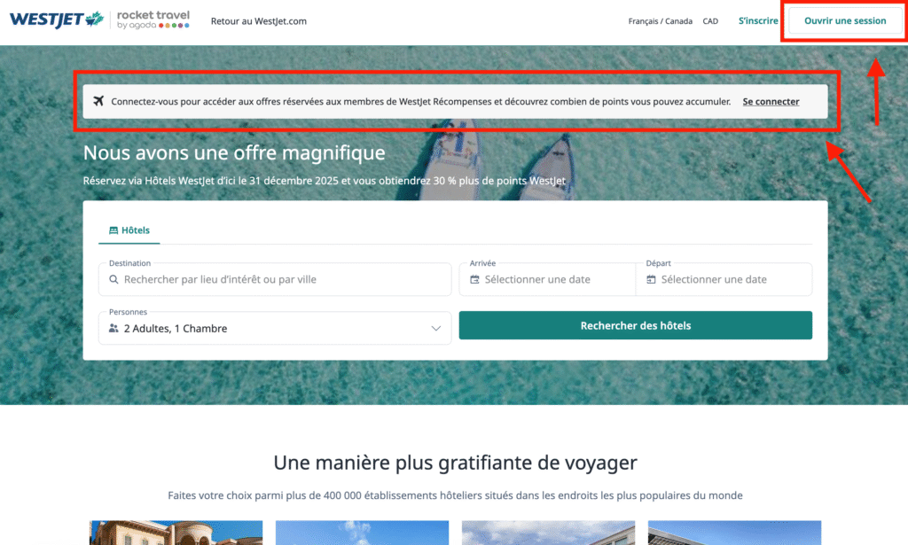 WestJet Hotels – Log in and search -EN