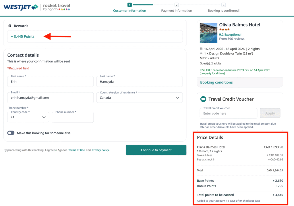 WestJet Hotels - pre check out EN