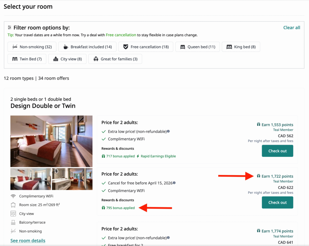 WestJet Hotels - select room type EN