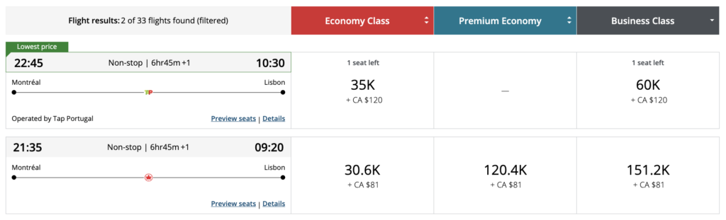 aeroplan canada vers europe star alliance fixe vs dynamique