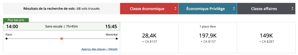 aeroplan frais plus élevés en J