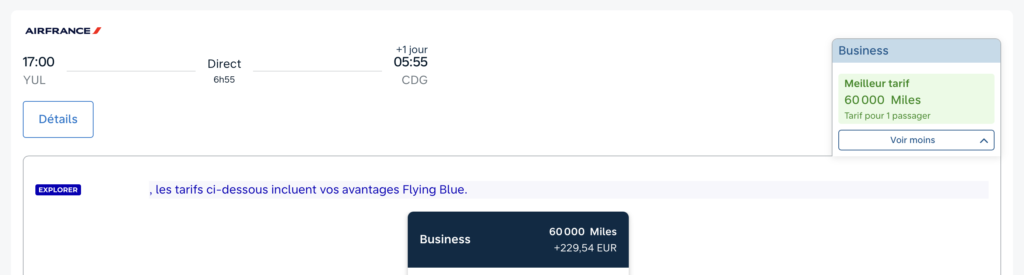 comparatif flying blue aeroplan vol paris J fr