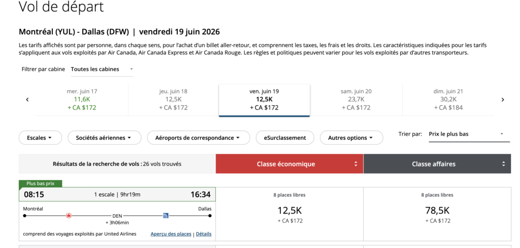 exemple vol points dallas FR