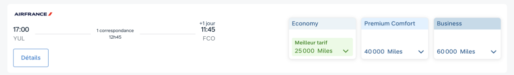 flying blue canada vers europe avec correspondance