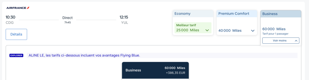 flying blue europe vers canada J