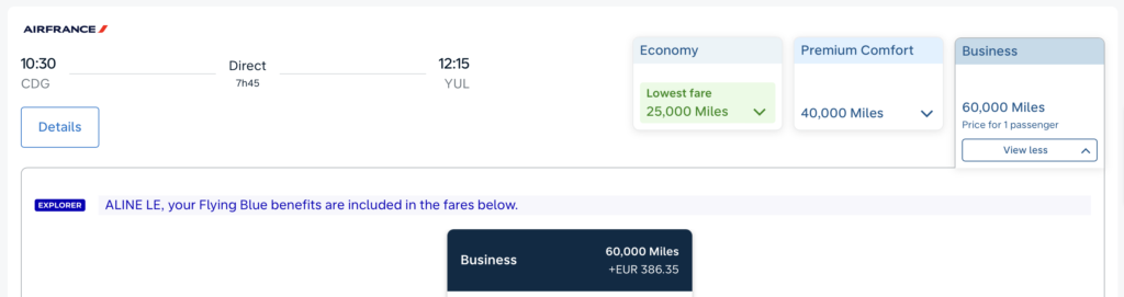 flying blue europe vers canada J