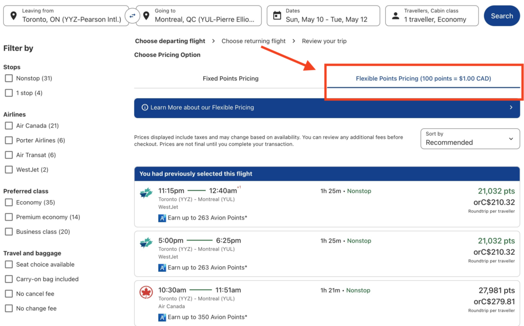 RBC Travel Redemption - Flex Points Pricing EN