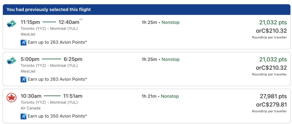 RBC Travel Redemption - Toronto to Montreal Flex Points EN