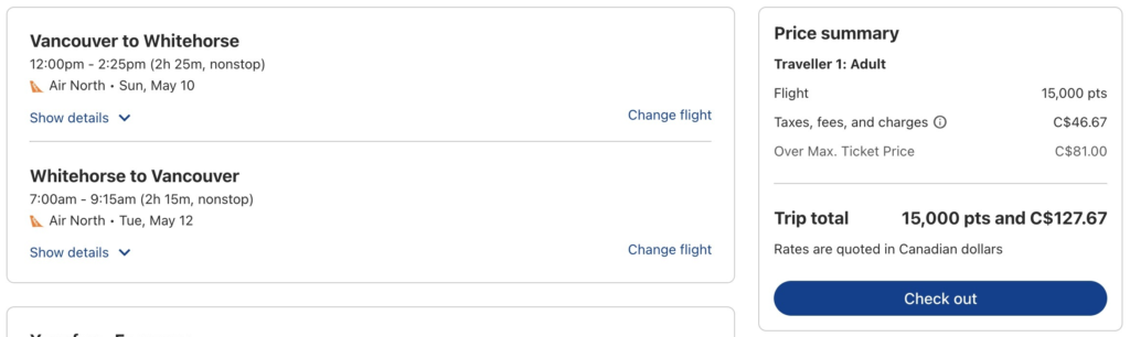 RBC Travel Redemption - Vancouver to Whitehorse Fixed Pricing EN