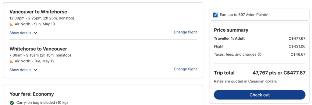 RBC Travel Redemption - Vancouver to Whitehorse Flex Pricing EN