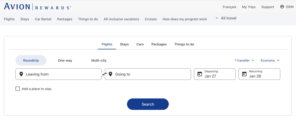 RBC Travel Redemption - search portal EN