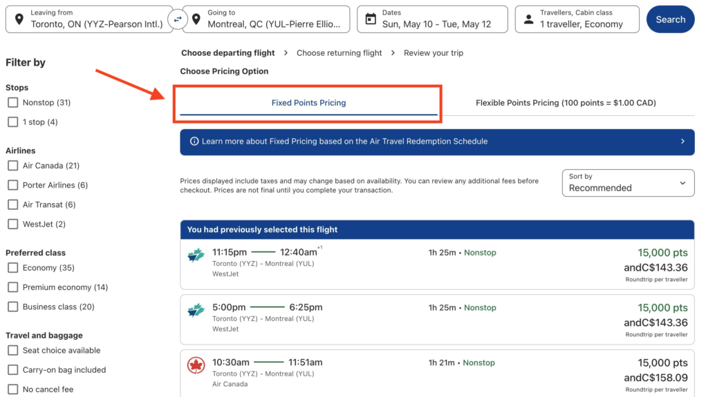 RBC Travel Redmeption - Fixed Points Pricing EN