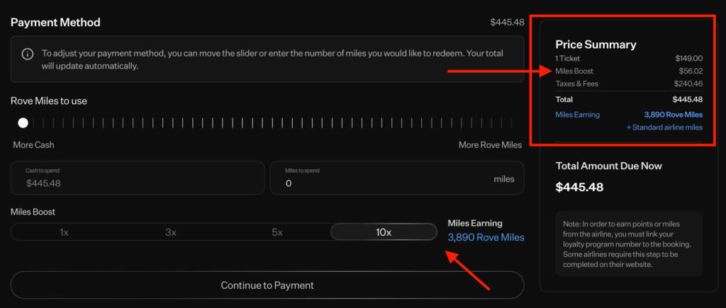Rove Miles - Miles Boost on flight booking