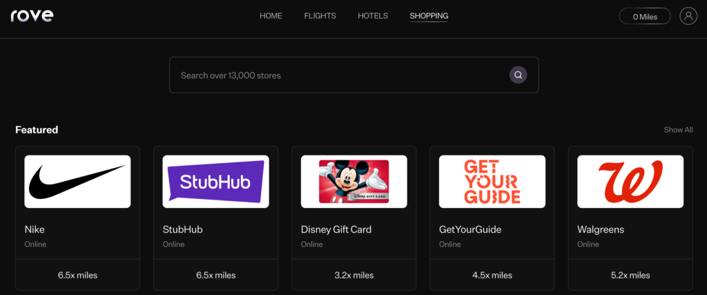 Rove Miles - shopping portal