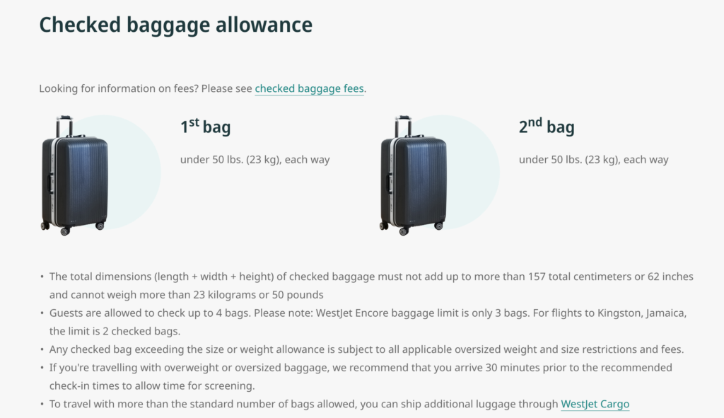 WestJet Baggage - checked allowance EN